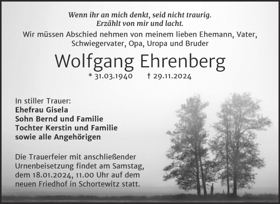 Traueranzeige von Wolfgang Ehrenberg von Trauerkombi Köthen