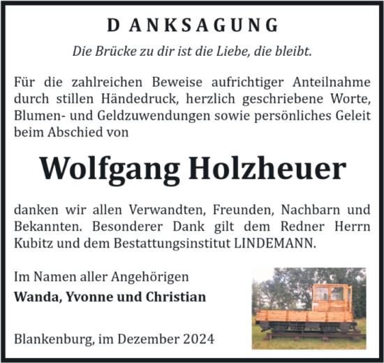 Traueranzeige von Wolfgang Holzheuer von Volksstimme Wernigerode