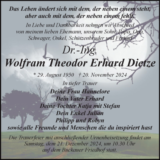 Traueranzeige von Wolfram Theodor Erhard Dietze von Volksstimme Magdeburg