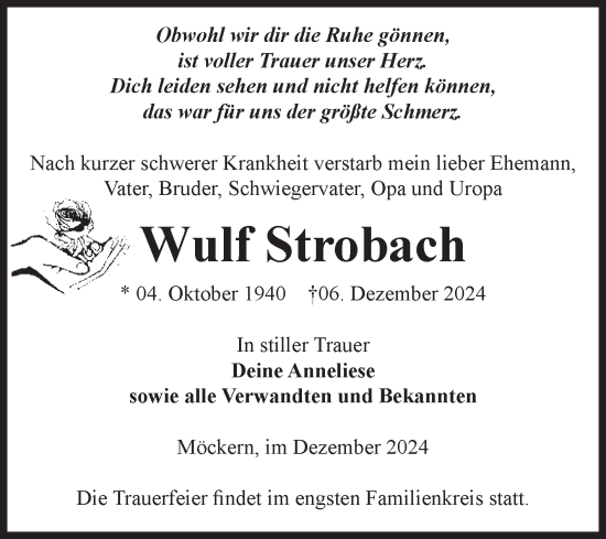 Traueranzeige von Wulf Strobach von Volksstimme Burg/Genthin