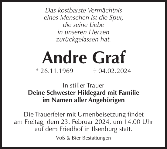 Traueranzeige von Andre Graf von Volksstimme Wernigerode