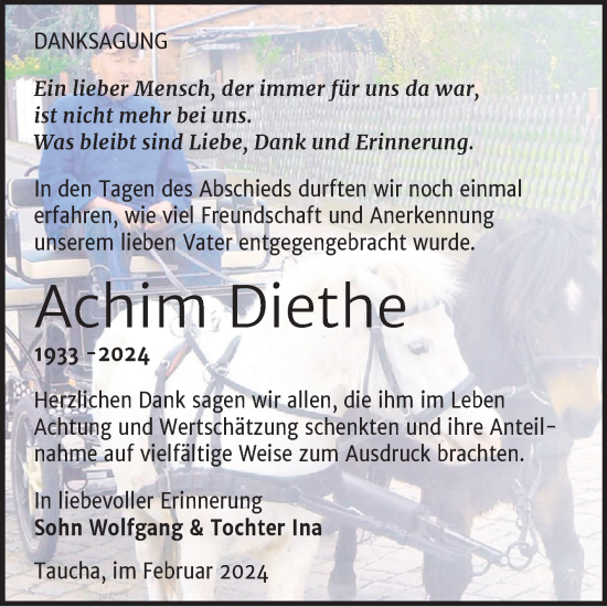 Traueranzeige von Achim Diethe von Trauerkombi Weißenfels