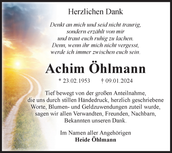 Traueranzeige von Achim Öhlmann von Volksstimme Wernigerode