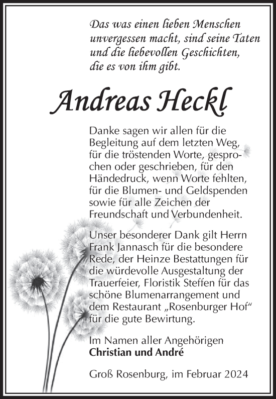 Traueranzeige von Andreas Heckl von Volksstimme Schönebeck