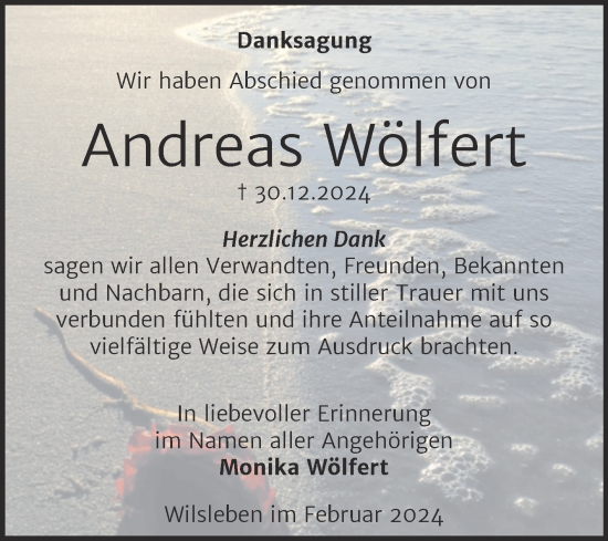 Traueranzeige von Andreas Wölfert von Trauerkombi Aschersleben