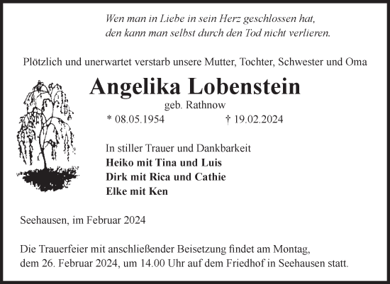 Traueranzeige von Angelika Lobenstein von Volksstimme Altmark Ost