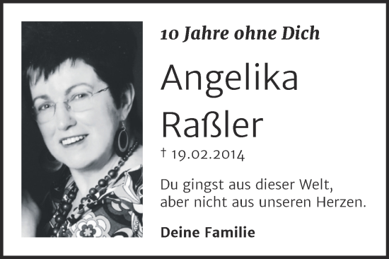 Traueranzeige von Angelika Raßler von Trauerkombi Wittenberg