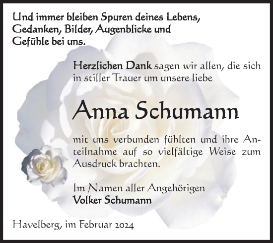 Traueranzeige von Anna Schumann von Volksstimme Altmark Ost