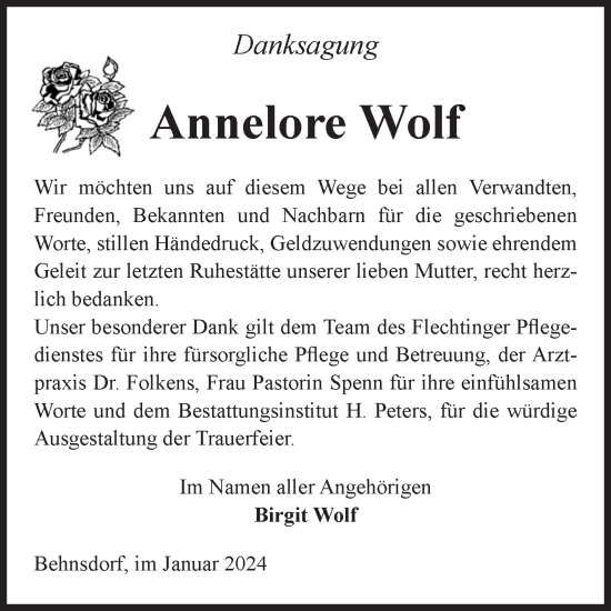 Traueranzeige von Annelore Wolf von Volksstimme Haldensleben/Wolmirstedt