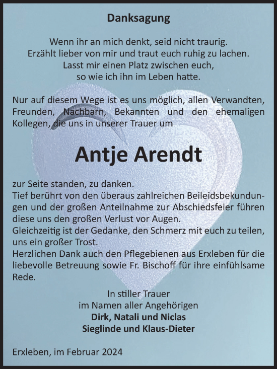 Traueranzeige von Antje Arendt von Volksstimme Haldensleben/Wolmirstedt