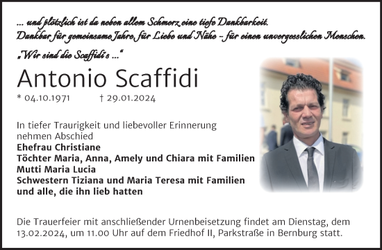 Traueranzeige von Antonio Scaffidi von Trauerkombi Bernburg