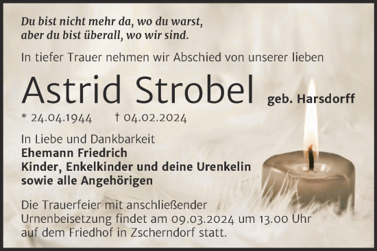 Traueranzeige von Astrid Strobel von Trauerkombi Bitterfeld