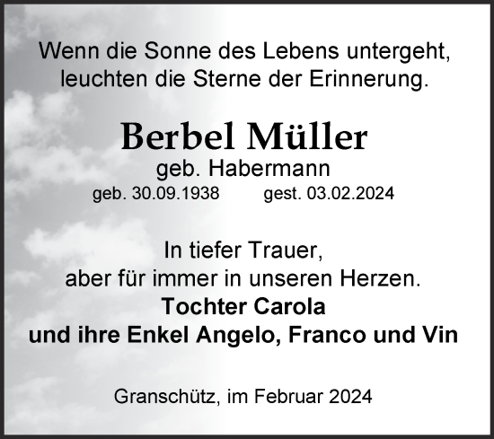 Traueranzeige von Berbel Müller von Trauerkombi Weißenfels