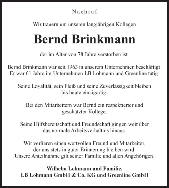 Traueranzeige von Bernd Brinkmann von Volksstimme Schönebeck