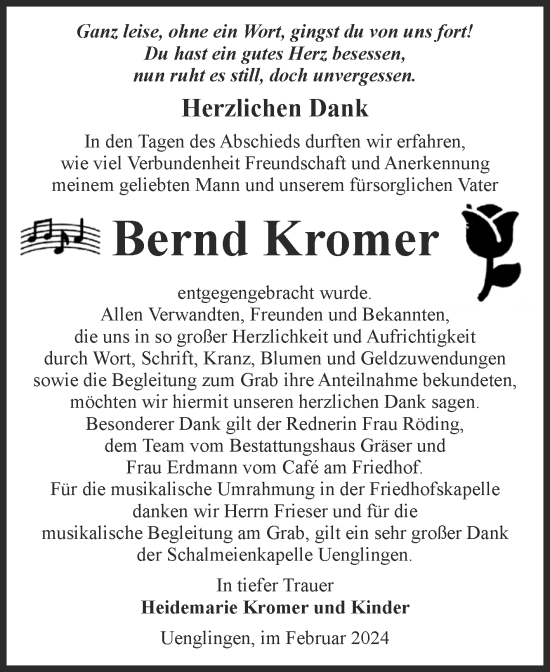 Traueranzeige von Bernd Kromer von Volksstimme Altmark Ost