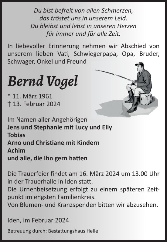Traueranzeige von Bernd Vogel von Volksstimme Altmark Ost