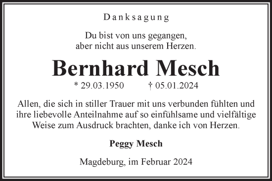 Traueranzeige von Bernhard Mesch von Volksstimme Magdeburg