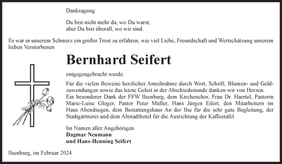 Traueranzeige von Bernhard Seifert von Volksstimme Wernigerode