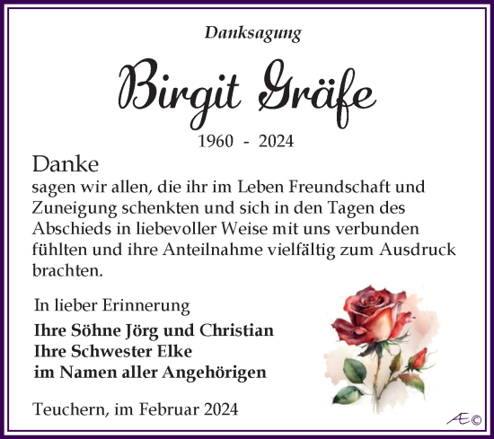 Traueranzeige von Birgit Gräfe von Trauerkombi Weißenfels