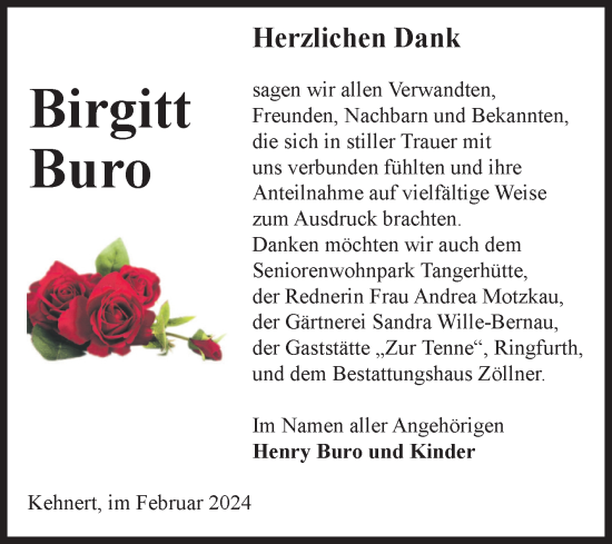 Traueranzeige von Birgitt Buro von Volksstimme Altmark Ost