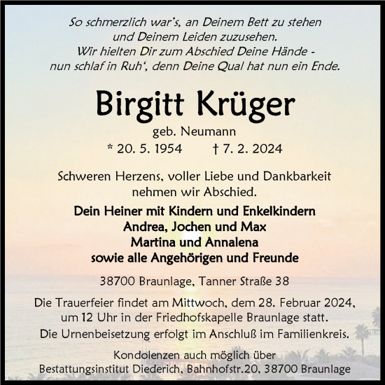 Traueranzeige von Birgitt Krüger von Mitteldeutsche Zeitung Quedlingburg