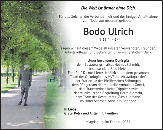 Traueranzeige von Bodo Ulrich von Volksstimme Magdeburg