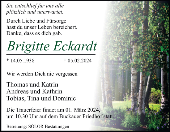 Traueranzeige von Brigitte Eckardt von Volksstimme Magdeburg