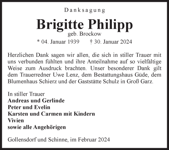 Traueranzeige von Brigitte Philipp von Volksstimme Altmark Ost