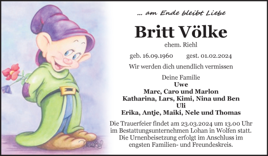 Traueranzeige von Britt Völke von Trauerkombi Bitterfeld