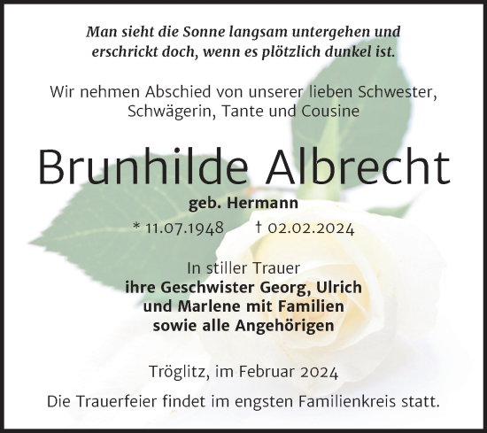 Traueranzeige von Brunhilde Albrecht von Trauerkombi Zeitz