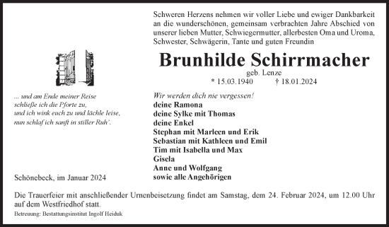 Traueranzeige von Brunhilde Schirrmacher von Volksstimme Schönebeck
