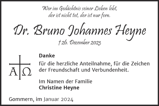 Traueranzeige von Bruno Johannes Heyne 