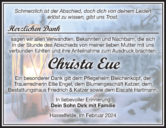 Traueranzeige von Christa Eue von Volksstimme Wernigerode