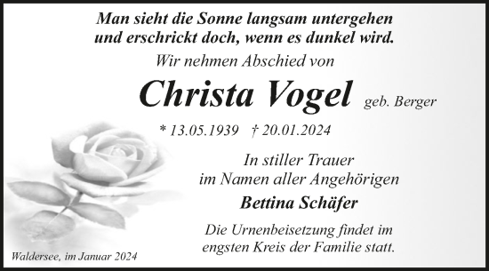 Traueranzeige von Christa Vogel von Trauerkombi Dessau