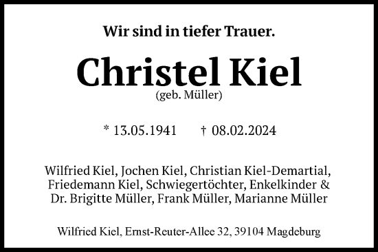 Traueranzeige von Christel Kiel von Volksstimme Magdeburg