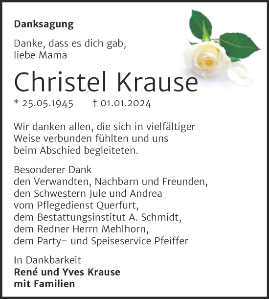 Traueranzeige von Christel Krause von Trauerkombi Merseburg