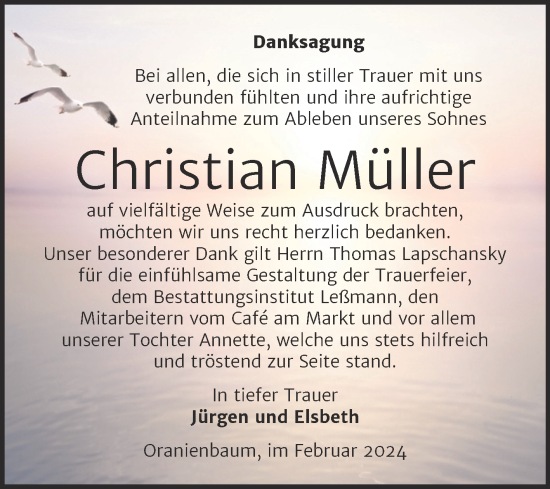 Traueranzeige von Christian Müller von Super Sonntag Wittenberg