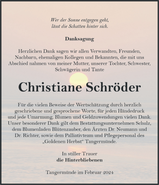 Traueranzeige von Christiane Schröder von Volksstimme Altmark Ost