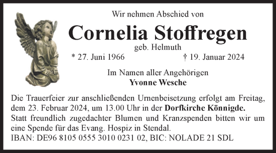 Traueranzeige von Cornelia Stoffregen von Volksstimme Altmark Ost