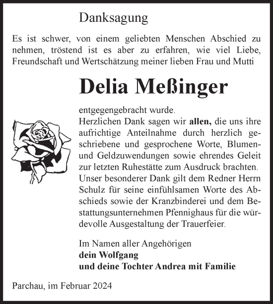 Traueranzeige von Delia Meßinger von Volksstimme Burg/Genthin