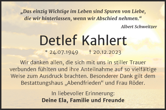 Traueranzeige von Detlef Kahlert von Trauerkombi Merseburg