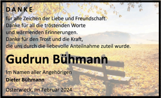 Traueranzeige von Dieter Bühmann von Volksstimme Halberstadt