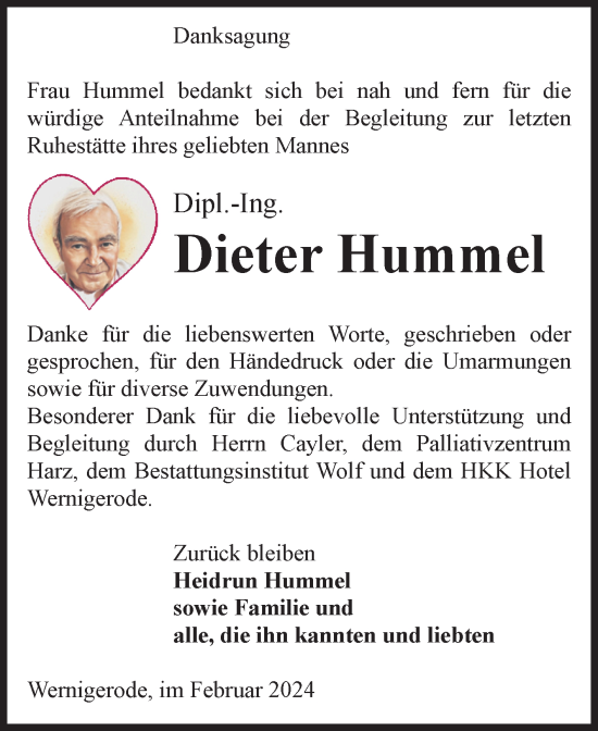 Traueranzeige von Dieter Hummel von Volksstimme Wernigerode