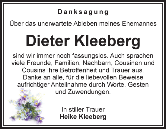 Traueranzeige von Dieter Kleeberg von Volksstimme Magdeburg