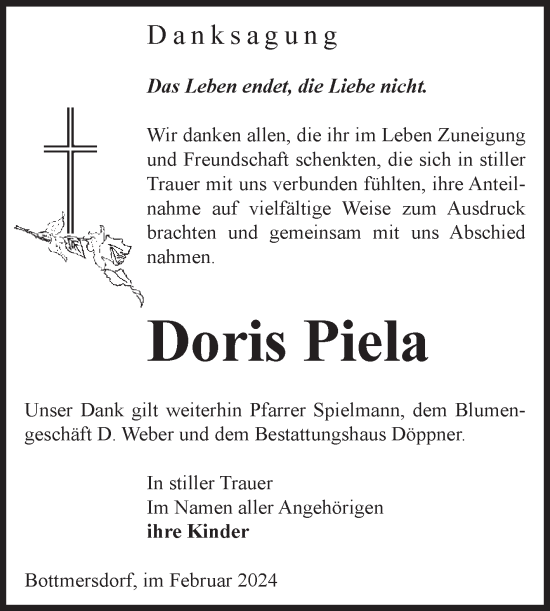 Traueranzeige von Doris Piela von Volksstimme Oschersleben/Wanzleben