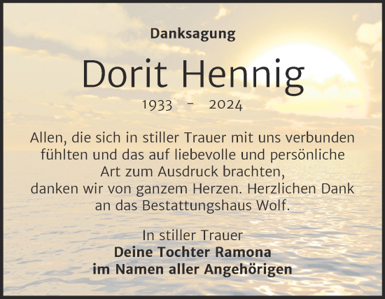Traueranzeige von Dorit Hennig von Trauerkombi Weißenfels
