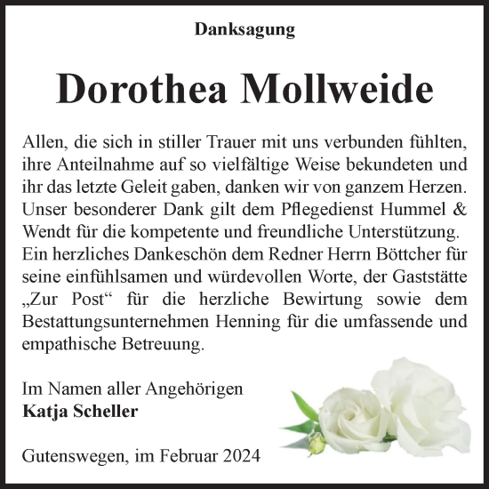 Traueranzeige von Dorothea Mollweide von Volksstimme Haldensleben/Wolmirstedt