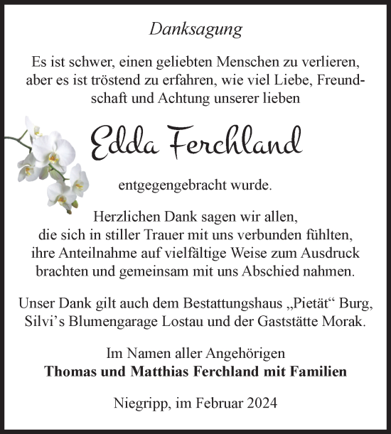 Traueranzeige von Edda Ferchland von Volksstimme Burg/Genthin