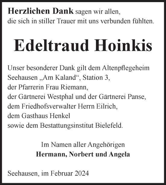 Traueranzeige von Edeltraud Hoinkis von Volksstimme Altmark Ost