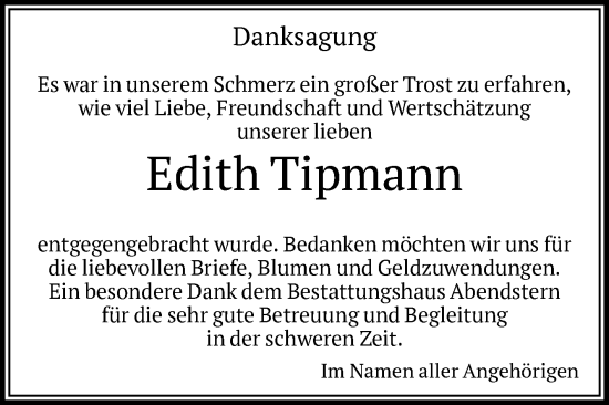 Traueranzeige von Edith Tipmann von Volksstimme Altmark Ost